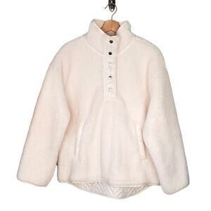 Athleta Womens Cozy Sherpa Snap Pullover Sweatshirt Magnolia White 466888 Large